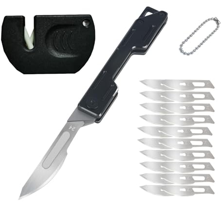 YANC Skalpell Klappmesser mit Messerschärfer, Edelstahl Einhandmesser Mini Messer mit 20 auswechselbare Klingen Figur 24, Klein Taschenmesser Schlüsselanhänger EDC für Outdoor Camping Survival Angeln