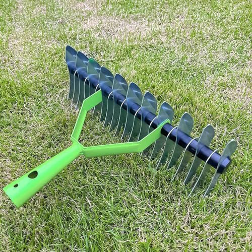 Rastrello da Giardino, Rastrello per Foglie Piccole Rastrello di Paglia Denti a Punta Curva in Acciaio Inossidabile Rastrello da Prato Professionale per Prato da Giardino E Foglie di Finestre
