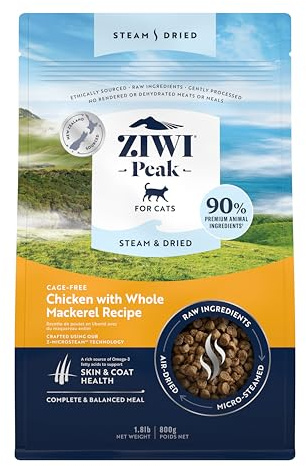 ZIWI Peak Steam & Dried Käfigfreies Huhn mit ganzer Makrele 800g - Natürliches, proteinreiches Katzenfutter trocken, Rohe Alternative & getreidefreies komplettes Katzenfutter trocken