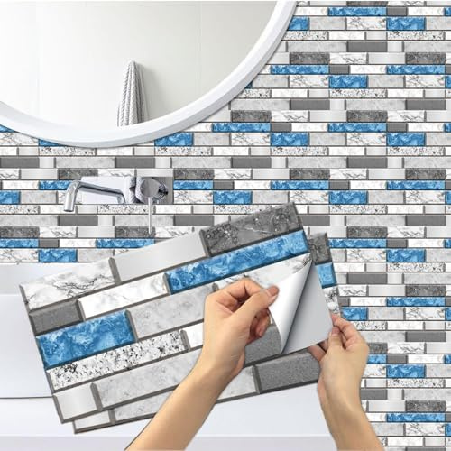 18 Stück Küchen Fliesenaufkleber, BYLife Selbstklebende Fliesendekor 15x30cm PVC Fliesensticker Fliesen Badezimmer Aufkleber Backstein zum Esszimmer Bad Fliesenfolie Deko