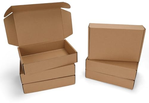 HORLIMER 6 Stück Versandkarton Flache Karton Box, 230x152x50 mm Mailer Boxen, Verpackungskartons aus Wellpappe für Warensendung, Geschenkbox, Faltkarton, Postkarton(Braun)