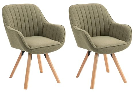 MEUBLE Cosy Esszimmerstühle Drehbar 2er Set Küchenstuhl Polsterstuhl Drehstuhl mit Armlehne Sessel Schminkstuhl aus Stoff Massivholzbeine für Esszimmer Wohnzimmer Arbeitszimmer, Grün