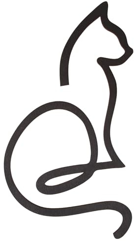 Katzen-Silhouette zum Aufhängen: Deko Katzenfigur, Dekokatze Holz, Holzfigur Innen, Katzendeko, Wanddeko Figur One Line Design, Türkranz Schild Katze, Geschenk Katzenliebhaber, Schwarz, 29 x 16,5 cm
