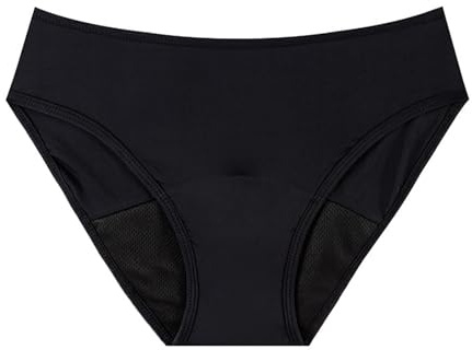 Aiseyi Slip bikini mestruale per donne e ragazze con flusso leggero, a 4 strati, anti-perdita, nero, mutandine, costume da bagno, per il nuoto, Nero , XS