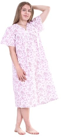 iTRONiK Ladies Floral Incontinence Open Back Nightie - Polycotton Hospital Nightdress for Maternity, Continence Problems & Easy Dressing (Pink-16/18)