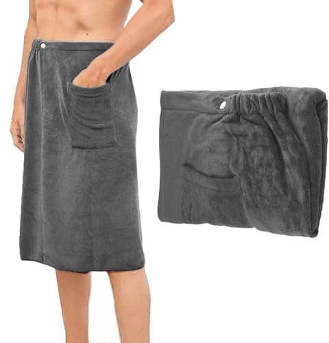 Saunakilt Herren, Saunahandtuch Herren, Verstellbare Elastisch Herren Saunatuch mit Druckknopf, Größe Herren Badetuch Kilt Schnell Trocknendes für Sauna, Dusche, Spa, Fitnessstudio, 70 x 140 cm