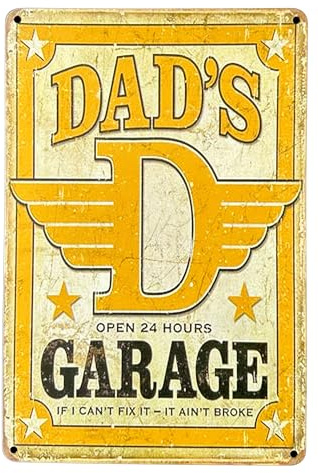 DiiliHiiri Poster Vintage Dad's Garage - Garage di Papà | Regalo per il miglior papà | Targa in metallo | Decorazione Nostalgica (30 x 20 cm) | Decorazione retrò (2635-261)