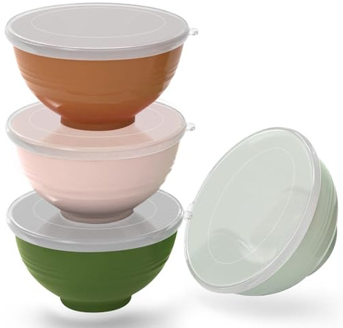 Greentainer Unbreakable Large Cereal Bowls with lids- 24 OZ Plastic Lightweight Bowl Sets 4 - Dishwasher & Microwave Safe - for Cereal, Salad,Soup, Noodle, 4 Pieces