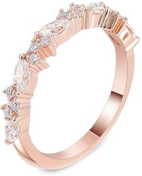 AMDXD Bague solitaire en or rose au 375/585/750 - Bague solitaire en or véritable - Bague de mariage délicate avec marquise moissanite - 9 K/14 K/18 carats - Taille 47-62, or rose 14 carats,