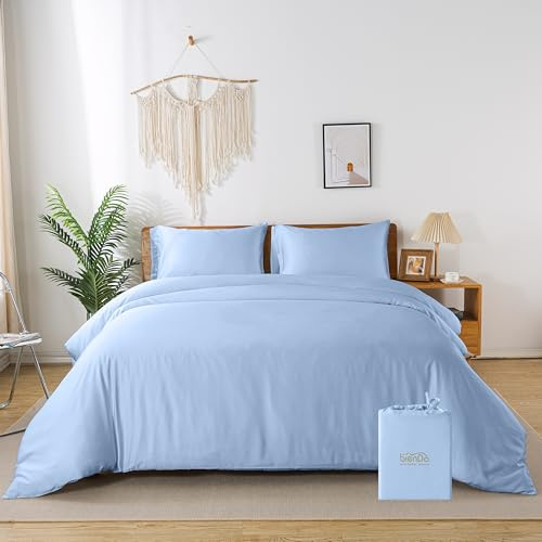 bienDo Bettwäsche Blau, 155x220, Bambus - Vegane Seide, Deckenbezug und 1 80x80 Kissenbezug Set, für Sommer und Winter, kühlend, Luxus, Weich und Hypoallergen