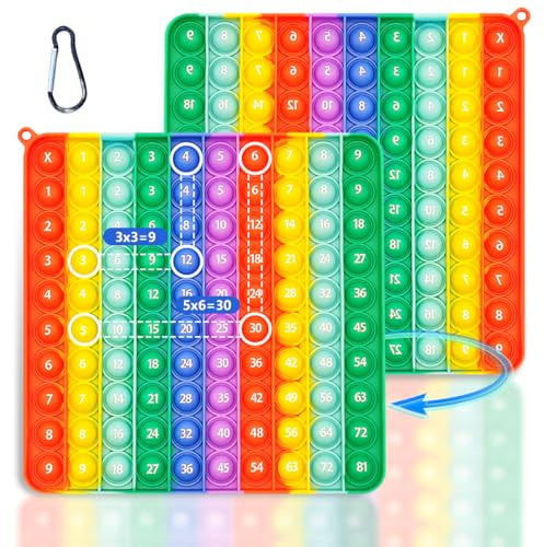 Push Bubble Pop Spielzeug Fidget Sensory Toys,Rainbow Multiplikationsbrett 2 in 1 für Grundschüler Einmaleins,1*1 Lernen Spiel für Montessori,Silikon Stressabbau Sensory Toy,Lernspielzeug für Kinder
