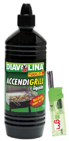 Diavolina Accendifuoco Liquido,N.1 in Italia, Accenditori per Accensione Istantanea Pratica Sicura per Camino, Stufa, Legna, Barbecue con Accendino GM (1, Accendigrill 1lt)
