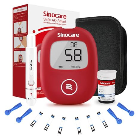 sinocare Blood Sugar Monitor, Safe AQ Smart Blood Glucose Monitor, Diabetes Testing Kit comes with 25 Test Strips 25pcs Twist Lans., 5s Testing Blood Sugar Test Kit, No Coding, mmol/L