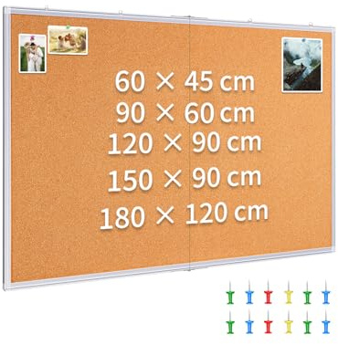 maxtek Lavagna in Sughero con Cornice in Alluminio 180 × 120 cm, Rettangolare Bacheca in Sughero da Parete con 12 Puntine e Strumento di Montaggio pour la Maison, le Bureau, l'école