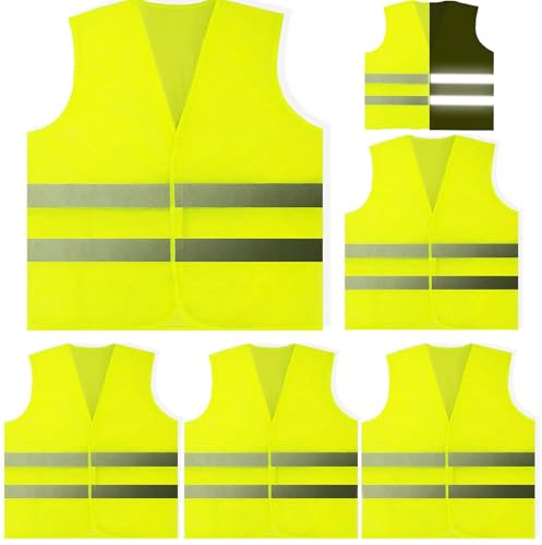 JWJK 5 Pack Hi Vis Safety Vests, Standard Size Reflective High Visibility Vest, Unisex for Traffic Work, Running, Surveyor, Security, and Construction