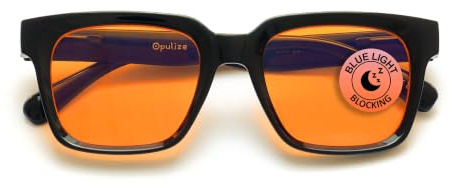 OPULIZE ERA Occhiali luce blu donna e uomo - Antiriflesso e Antibagliore - Confezione da 1 - Occhiali per computer - Protezione UV - Oversize e Rettangolare - Nero - Lenti Arancioni