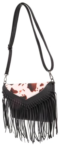Beaupretty Fransad Axelväska Med Kedja Och Rem Vintage Tassel Crossbody Bag i Cow Print För Damer Handväska Med Stil Och Hållbar Konstruktion