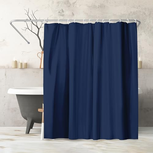 Americanflat Tenda Doccia 180x200 cm Blu a Tinta Unita - Tenda per Doccia con Anelli in Metallo e 12 Ganci - Shower Curtain per Bagno Resistente all'Acqua in 100% Poliestere
