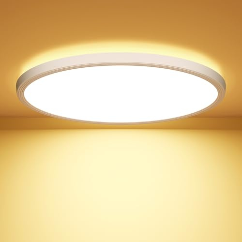 Swoieltr Deckenlampe LED Deckenleuchte Flach Rund, Ø22.3CM Deckenlampe LED 18W 1600LM 3000K Warmweiß IP44 Wasserdicht Badezimmer Lampe, Badlampe Decke für Bad Küche Flur Schlafzimmer Keller