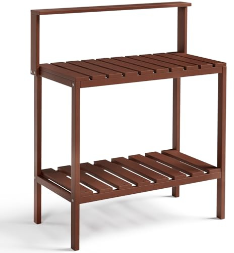 INVOKER Garden Potting Planting Table, Garden Work Station Outdoor Potting Table for Patios,Courtyards, Garden, Wood-Like Practical Working Decorative Potting Station Made of Poly Lumber, Brown