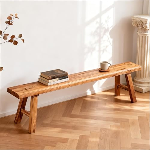 Wooden Bench Indoor,Farmhouse Narrow Entryway Bench with Solid Wood,Durable and Sturdy Skinny Bench Suitable For Dining Room, Kitchen Porch Other Narrow Spaces Easy Assembly (31.5 * 10.2 * 17.7）