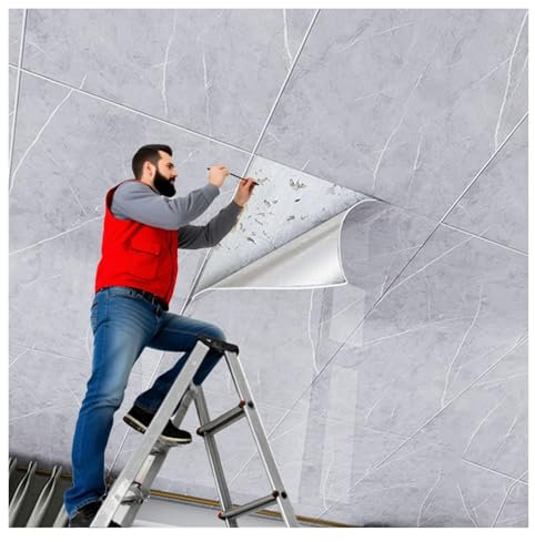 Deckenpaneele deckenplatten Deckenfliesen Für Aufkleben, Grau, 30x60cm, Fliesenaufkleber Für Badezimmerdecken Mit Selbstklebender Rückseite, Deckenpaneele Für Abziehen Und Aufkleben Für Küche, Kamin(2