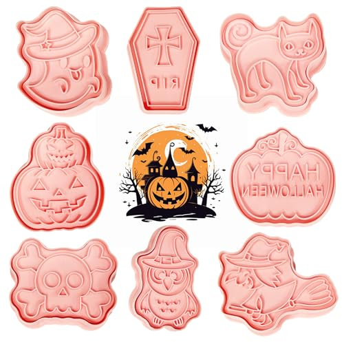 YeahBoom 8 Stück Halloween Ausstecher,Ausstechförmchen Halloween,Keksausstecher,Kunststoff Ausstechformen,3D Plätzchen Ausstecher,Plätzchenformen für Kinder,Kinder Keksausstecher Set
