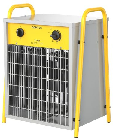 DAHTEC 22 kW Elektro Heizlüfter Große Räume mit Thermostat & 3 Heizstufen | Bauheizer, 400v, IP24, Stahlgehäuse, Industriequalität, Heizstrahler, Elektroheizer, frostwächter, für Garage, Baustelle