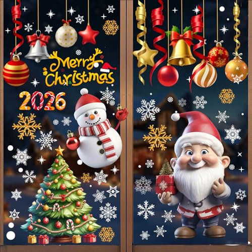 Fönsterbilder jul självhäftande, juldekoration, fönster självhäftande, stor fönsterbild för barn, jultomte julfönsterbilder, akvarell juldekoration för julfönster