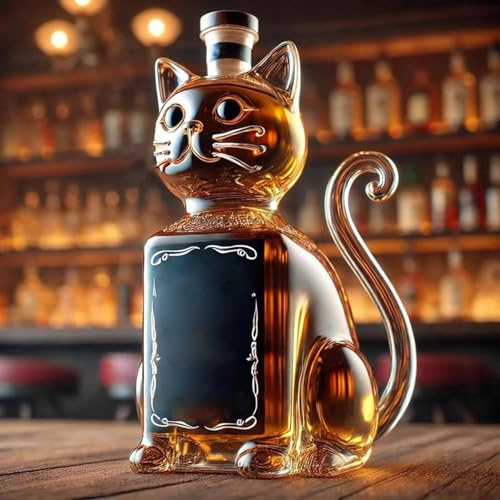 Generisch 3D Whiskey Glas Schnaps Dekanter, Katzenförmige Whiskey-Karaffe aus Glas, Dekorative Tierfigur, Schnapsspender, Geschenk für Zuhause und Bar,Dekorative Katzen-Whiskykaraffe, Weindekanter