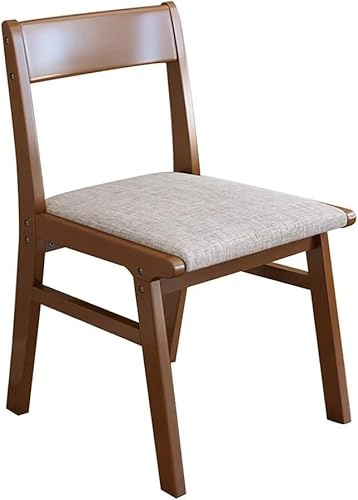 OZSSLJJ Silla de Comedor, Silla de Escritorio tapizada de Madera de Caucho for el hogar, sillón de Color Nogal for Dormitorio y Sala de Estar(C)