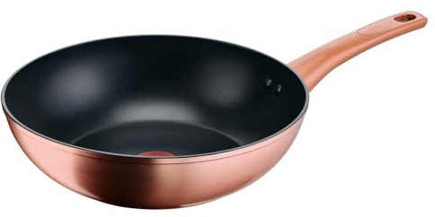 Lagostina Rosé, Wok Antiaderente Ø 28 cm, Rivestimento Titanium, Indicatore di Calore Thermo-Signal, Manico Rivettato, Compatibile con Induzione, Colore Oro Rosa