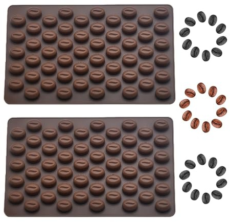2Pcs Brown Silicone Coffee Bean Chocolate Mold 55 Cavity Mini Baking Mould for DIY Cake Decorations Candy Gummy Ice Cube Making Craft Bakeware