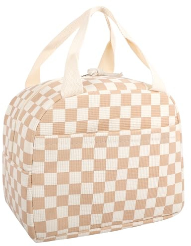 ZHABAYEN Lunch Bag for Women Girls, Checkered Tote Bag | Insulated Large Lunch Bag, Reusable Cooler for School, Work, Picnic, Travel