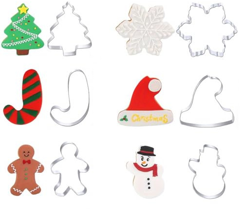 JUGUTA10 Formine Per Biscotti Natalizi, Ideali Per Natale, Fiocchi Di Neve, Albero Di Natale, Pan Di Zenzero, Cappello, Stampella E Altro Formine Per Biscotti
