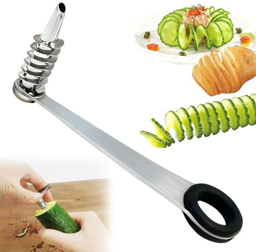 Feegela Spiralschneider Edelstahl für Gemüse und Kartoffel | Zucchini Spaghetti Schneider, Vielseitiger Spiralcutter, Für Gurken, Karotten und Äpfel, Kreative Obst- und Gemüsezubereitung