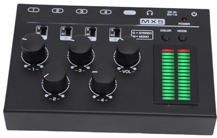 Jeffergarden Mezclador de Audio de 4 Canales con Pantalla LED de Nivel, Mesa de Mezclas USB Portátil para Usuarios de PC, Reproductor de CD y Karaoke