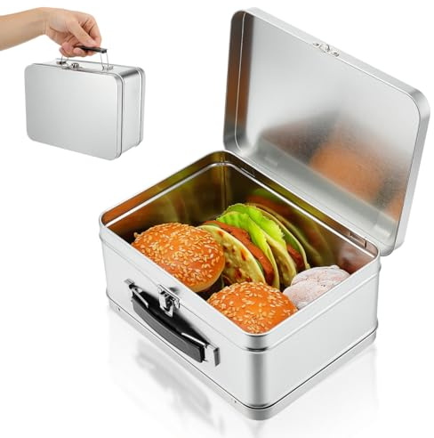 Didiseaon Lunch Box with Handle: Vintage Tin Bento Box Adult Metal Lunchbox Retro Tin Storage Container with Leakproof Seal and Large Capacity for Food Snacks Crafts