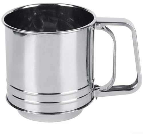Großes Edelstahl-Mehlsieb mit Handkurbel, Backsieb für 5 Tassen für effizientes Sieben, feinmaschiges doppellagiges Design, bequemer Griff für Kuchenherstellung und Kochen (2,5 Tassen (Routine))