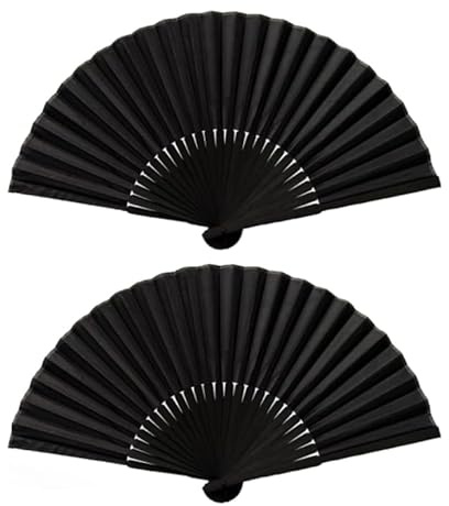 2 Pcs Hand Fan Folding,Black Handheld Folding Fan for Women Men,21cm Vintage Chinese Bamboo and Paper Fan for Wedding,Dancing Performance,Party,Festival,Cosplay,Church and Home Decoration (Black)
