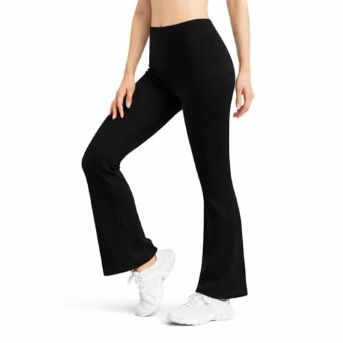 MAARAE Women's Bootcut Leggings – Pull-On Stretch Yoga Pants, Flared Leg, Soft Jersey Fabric, Comfortable Work & Casual Wear Black White