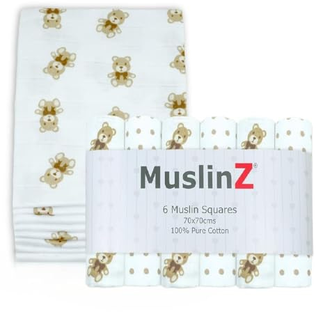 MuslinZ Panni in mussola per bambini, panni per il ruttino, per il viso, confezione da 6 quadrati di mussola, grandi, 70 x 70 cm, morbidi, assorbenti e traspiranti, panni multiuso per neonati