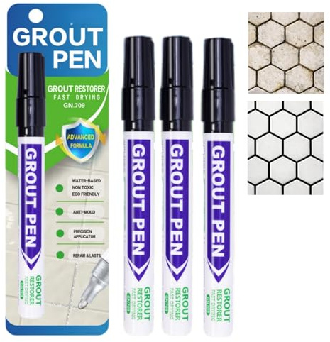 4 Pcs Grout Pen, Black Grout Pen for Wall Lines Floor Tile Gap, Grout Paint Marker, Tile Grout Whitener and Repairer for Bathroom Kitchen Wall Floor Lines, Restoring Joints and Grout Whitener