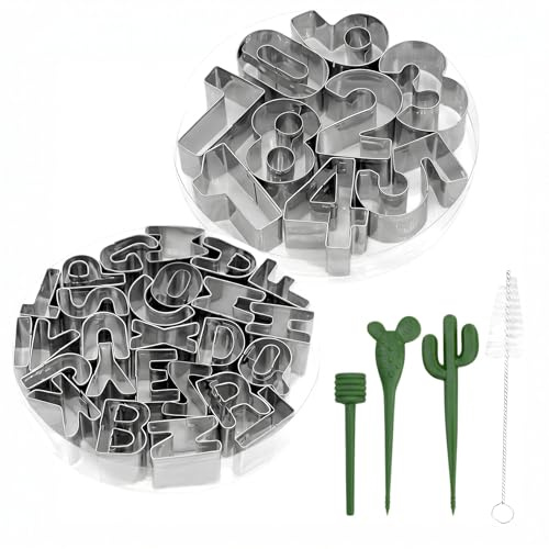 39Pcs Letter Number Cookie Cutters Set, Stainless Steel Cookie Cutters with Cleaning Brush and Release Stick, Number Letters Shaped Baking Tool for Making Biscuits Cookie Dough