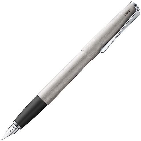 Lamy studio brushed Füller – universeller Füllfederhalter in elegantem Gehäuse aus Ganzmetall – mit propellerförmigem Clip & Stahlfeder in Strichbreite B – inkl. Tintenpatrone T 10 blau