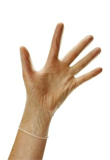 Vogue Powder-Free Vinyl Disposable Gloves Clear L, Pack of 100 | Abrasive-resistant design prevents tears during busy catering prep, with beaded cuffs for easy donning.