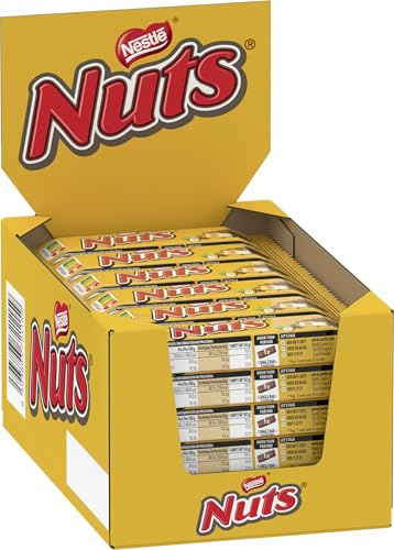 NESTLÉ NUTS Schokoriegel, der Klassiker mit ganzen Haselnüssen & Karamell umhüllt von Milchschokolade, 24er Pack (24x42g) | Schokoriegel mit ganzen Haselnüssen und cremiger Karamellfüllung, umhüllt von Milchschokolade, ideal zum Snacken und Genießen