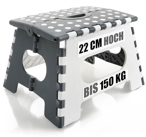 COM-FOUR® Escalón Plegable con Tacos de Goma - Taburete Plegable Antideslizante - Taburete Plegable - Ayuda portátil para Subir - Capacidad de Carga 150 kg (34.5x27x22cm Blanco/Gris - 01 Pieza)