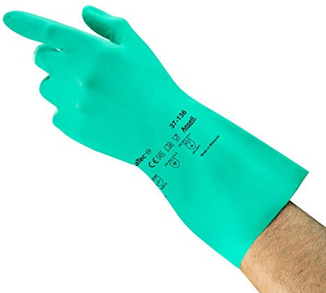 Ansell AlphaTec 37-136 Guanti da Lavoro in Nitrile, Protezione Contro le Sostanze Chimiche, Protezione Meccanica, Industriali DPI, Guanti Riutilizzabili, Taglia S (12 Paia)