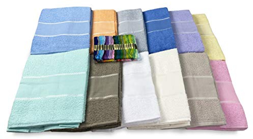 Tex family Set Asciugamani Spugna Tela Aida da ricamare Punto Croce 1+1 Viso E OSPITE con Filato in Omaggio - Azzurro